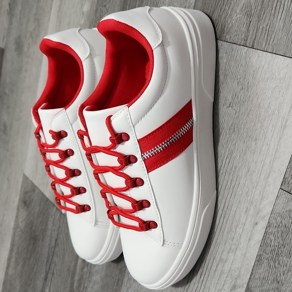 Journee Arden White and Red Sneakers with Silver Zipper Sides Womens Size 8 - Picture 4 of 11